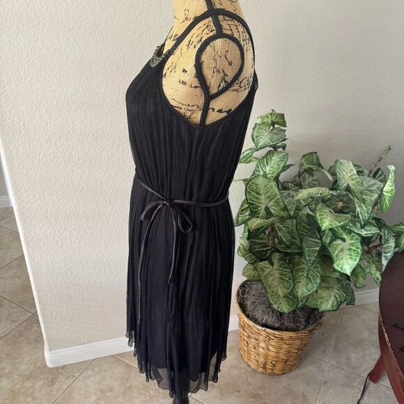 TANGO Black Pleated Halter Dress with Beaded Neckline – Size Large - Picture 3 of 5